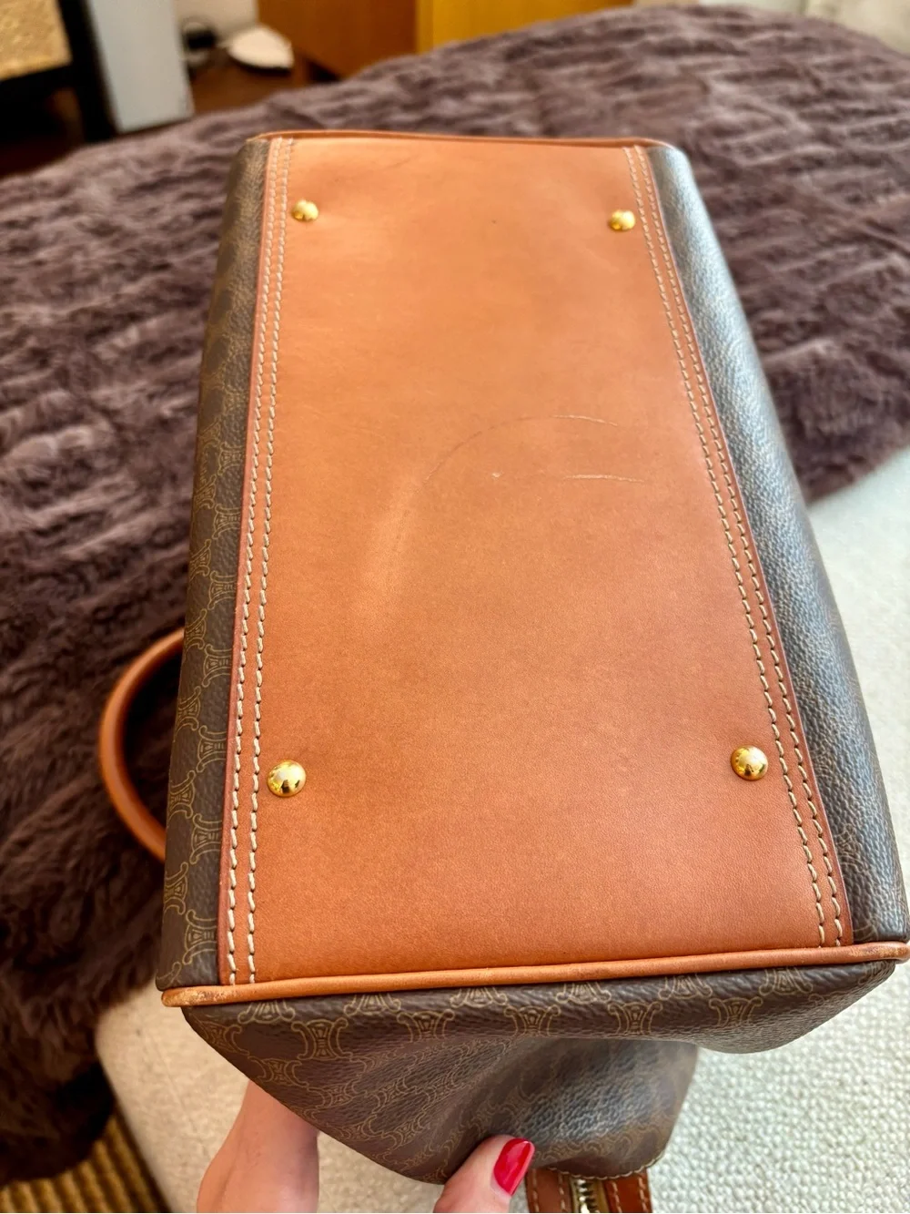 Celine Brown and Tan Monogram Top-Handle Satchel